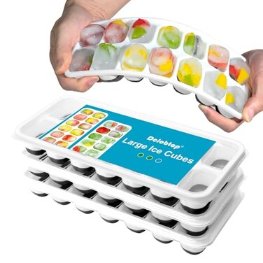 DclobTop Ice Cube Trays for Freezer 3 Pack 42 Ice Cubes Easy to Release Plastic Silicone Trays with SpillResistant Lids Reusable Stackable Tray for Cocktails Drinks and Coffee BPAFreeBlack