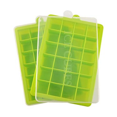 Guardians Ice Cube Tray Silicone Square Ice Trays Easy Release Stackable Ice Cube Mold with Removable Lid 24 Cavity 2 Pack Green