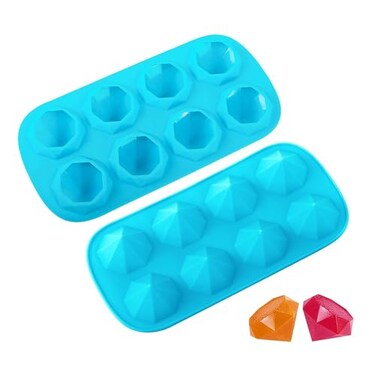 Webake 2 Pack Ice Cube Trays Diamond Shape 8 Cavity Reusable Silicone Ice Cube Mold Crayons Wax Resin Chocolate Candy Molds