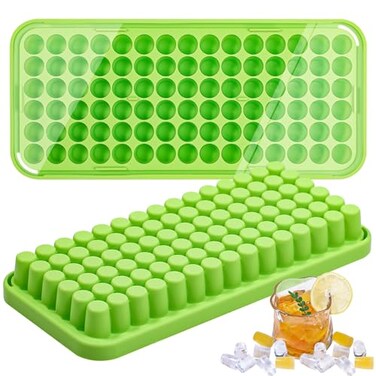 Webake Silicone Ice Cube Tray with Lid Small Ice Nugget Molds 90 Grids Mini Tiny Crushed Ice Trays 2 Pack For Chilled Drinks Whiskey Cocktails Stackable BPA Free