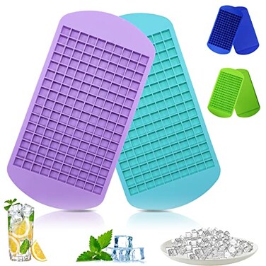 LeeYean Silicone Mini Ice Cube Trays 2 Pack 160 Small Ice Cube Molds Easy Release Crushed Ice Cube for Chilling Whiskey Cocktail BPA Free Flexible Stackable and Durable Soft Mold Storage Containers