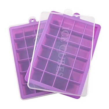 Guardians Ice Cube Tray Silicone Square Ice Trays Easy Release Stackable Ice Cube Mold with Removable Lid 24 Cavity 2 Pack Purple