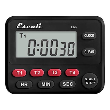 Escali MultiTask Four Event Digital Kitchen Timer with Clock Mode Magnetic Back Overtime Counter