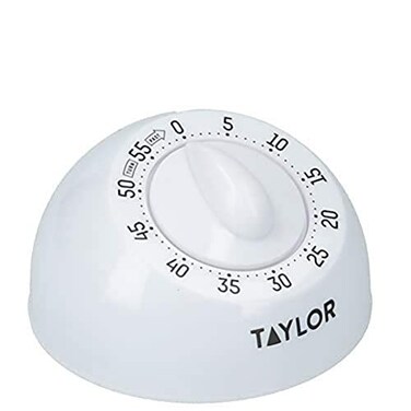 Taylor Kitchen Timer Classic Mechanical Cooking and Baking Countdown Rotating Alarm 60 Minutes White