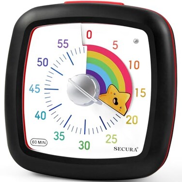 Secura 60Minute Visual Timer Silent Study Timer for Kids and Adults Time Clocks Time Management Countdown Timer for Teaching Black Star
