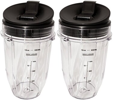 Blendin 18 Ounce Small Cup Jar with Sip N Seal Lids Replacement Cup Compatible with Nutri Ninja AutoiQ 1000w Series and Duo Blenders Premium Blender Cups Replacement 2 Pack
