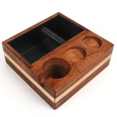 Kmise Natural Walnut Espresso Accessories Organizer Box Fits Espresso DistributorTamping Station BaseTamper Holder15L Coffee Grounds Box 58MM