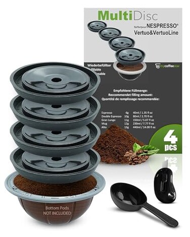 mycoffeestar Reusable Coffee Capsule Lids Refillable Pod Lids for Nespresso Vertuo Compatible with All VertuoLine Machines Practical CostSaving Solution 4 Count