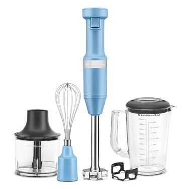 KitchenAid Variable Speed Corded Hand Blender with Blending Pitcher Whisk and Chopper Attachments KHBV83VB Blue Velvet