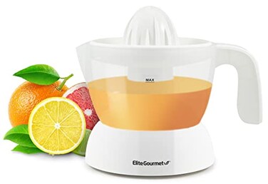 Elite Gourmet ETS411 BPAFree 30Watt Electric Citrus Juicer Extractor Compact Large Volume Pulp Control Oranges Lemons Limes Grapefruits with Easy Pour Spout 16 oz White