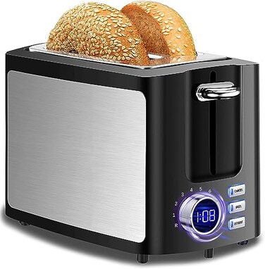 Hommater Toaster 2 Slice Wide Slot Toaster Best Rated Prime Display Smart Toasters with LCD Digital Countdown Timer and BagelDefrostCancelReheat Function