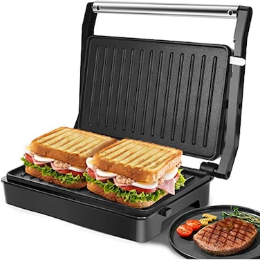 Aigostar Panini Press Sandwich Maker 1000W Sandwich Press Grill with NonStick Coated Plates Indicator Light Locking Lid Cool Touch Handle Panini Maker Panini Press Grill Easy to Storage Clean