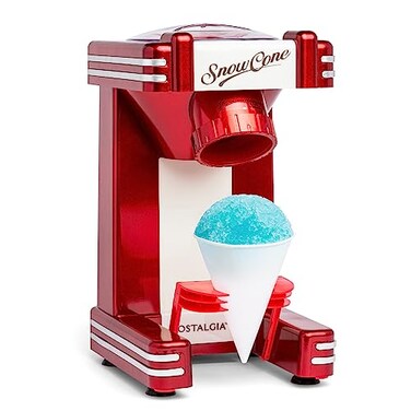 Nostalgia Snow Cone Shaved Ice Machine Makes 20 Icy Treats Includes 1 Reusable Plastic Cup Retro Red