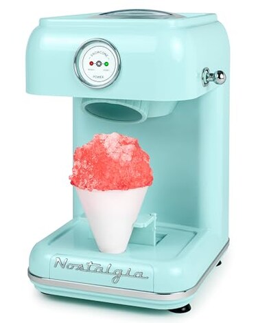 Nostalgia Snow Cone Shaved Ice Machine Retro TableTop Slushie Machine Includes 1 Reusable Plastic Cup Aqua