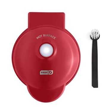 DASH Dash Deluxe Mini Waffle Maker Compact EasytoClean Breakfast Appliance Convenient Cord Wrap Cleaning Brush Included 4Inch Apple Red