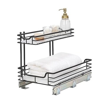 Household Essentials Matte Black PowderCoated Steel Undersink PullOut Organizer with Plastic Accents