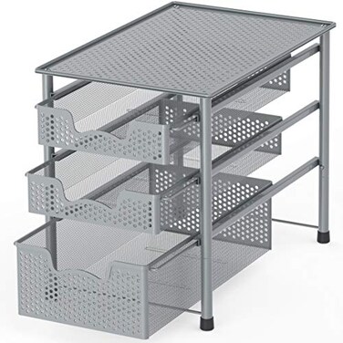 Simple Houseware Stackable 3 Tier Sliding Basket Organizer Drawer Silver