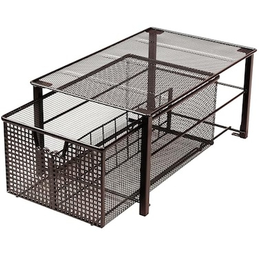 Deco Brothers Stackable Pull Out Cabinet Sliding Basket with Dividers Large Bronze