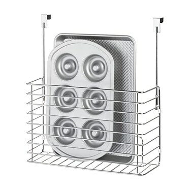 iDesign Classico Metal Over the Cabinet Kitchen Bakeware Organizer Basket for Cutting Boards Baking Sheets Pans 1373 x 518 x 142 Chrome