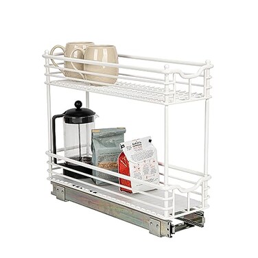 Household Essentials White Steel TwoTier SlideOut Organizer with Plastic Liners