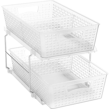 Simple Houseware 2 Tier Bathroom Organizer Tray PullOut Sliding DrawerUnderSink Storage Clear