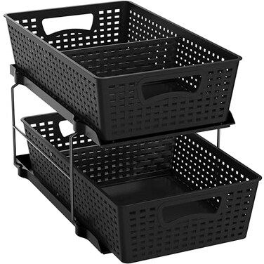 Simple Houseware 2 Tier Bathroom Organizer Tray PullOut Sliding Drawer Under Sink Storage Black