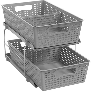 Simple Houseware 2 Tier Bathroom Organizer Tray PullOut Sliding Drawer Under Sink Storage Gray