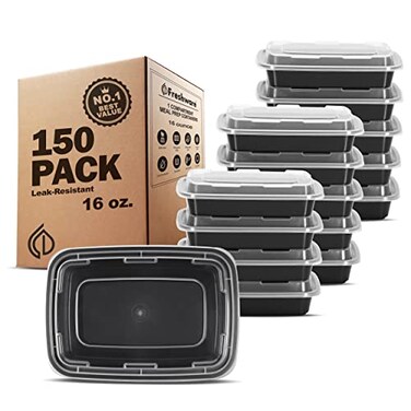 Freshware Meal Prep Containers 1 Compartment Food Storage Containers with Lids Bento Box BPA Free Stackable 16 oz 150 count Pack of 1