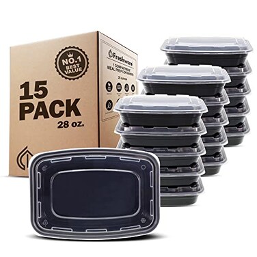 Freshware Meal Prep Containers 15 Pack 1 Compartment Food Storage Containers with Lids Bento Box BPA Free Stackable MicrowaveDishwasherFreezer Safe 28 oz