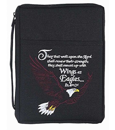 Dicksons Black Bald Eagle Embroidered Polyester Bible Cover Case with Handle XLarge