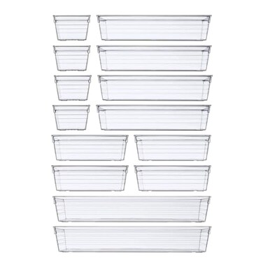 DCA 14 PCS Clear Plastic Drawer Organizer Tray for Makeup Kitchen Utensils Jewelries and Gadgets