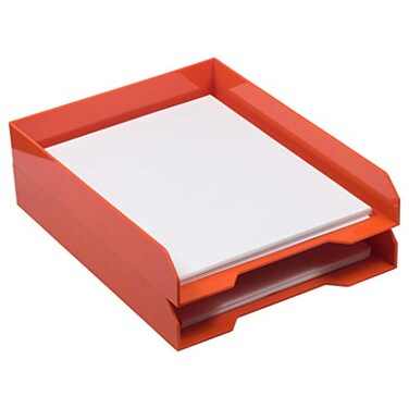 JAM Paper JAM PAPER Stackable Paper Trays Orange Desktop Document Letter File Organizer Tray 2Pack