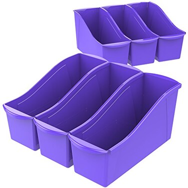 Storex Large Book Bin Interlocking Plastic Organizer for Home Office and Classroom Purple 6Pack 71117U06C