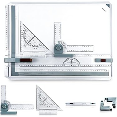 Zonon A3 Portable Drawing Board MultiFunction Metric Drafting Table Drafting Board with Clear Rule Parallel Motion and Angle Adjustable Measuring SystemA3