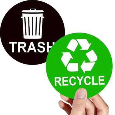 Besttile Recycle Sticker Garbage Recycling Decal Trash Can Bin Label 4 Inch Label Sign for Kitchen Pantry Office Organization Refuse Bin Waste Basket12 Pcs