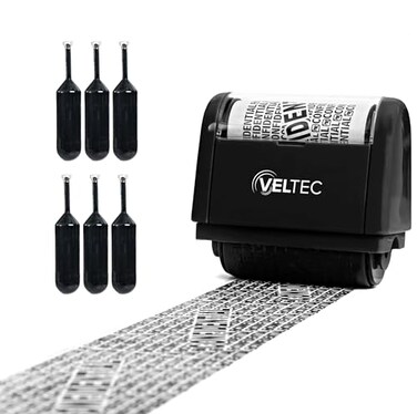 Veltec ID Protector Ink Roller Identity Theft Protection Roller Stamp Set Black Stamp6 Refills