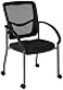 Office Star ProGrid Deluxe Stackable Visitors Chair with Breathable Back and Padded Lumbar Support Seat with Rolling Casters Coal FreeFlex