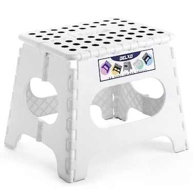 Delxo Folding Step Stool11 Inch NonSlip Foldable Step Stools for Kids and AdultsPortable Foldable Step Stool Lightweight Small Folding Stool with Handle for Kitchen Bathroom in White1 Pack