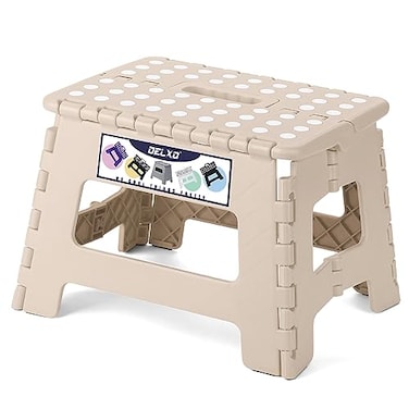 Delxo Folding Step Stool9 Inch Lightweight Plastic StepstoolPortable Collapsible Foldable Step Stool Non Slip Folding Stools for Kitchen Bathroom Bedroom in Khaki1 Pack