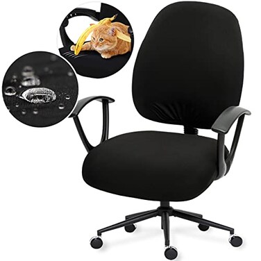 DIVA EN Waterresistant Stretchable Computer Chair Covers Washable Rotating Backrest and Seat Protectors for Pets Black