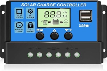 Depvko Upgraded 30A Solar Charge Controller 12V 24V Solar Panel Regulator with Adjustable LCD Display Dual USB Port Timer Setting PWM Auto Parameter
