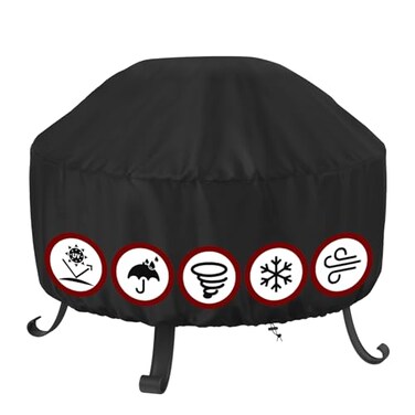 SHINESTAR Fire Pit Cover Round 36 In Outdoor Fire Pit Cover for 3036 Inches Fire Pits Windproof Drawstring Waterproof Layer Black