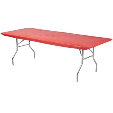Kwik-Covers KwikCovers 8 Rectangle Plastic Table Covers 30 x 96 Bundle of 5 Real Red