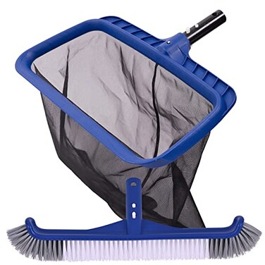 POOLAZA Fine Mesh Pool Skimmer Net Pool Brush Kit Durable Pool Cleaning Kit Includes Pool Net Skimmer with Sturdy Frame 175 Professional Pool Brush Head for Inground Pools Above Ground Pools