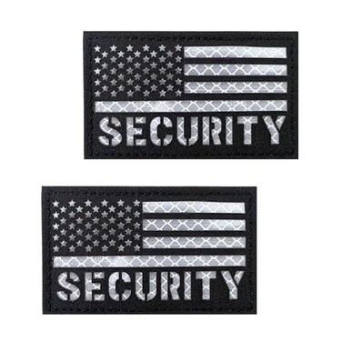 Hannah Fit 2x35 Reflective Security Patch US Flag with Hook Back for Service Harness Tactical Vest Collar HookFastener Backing