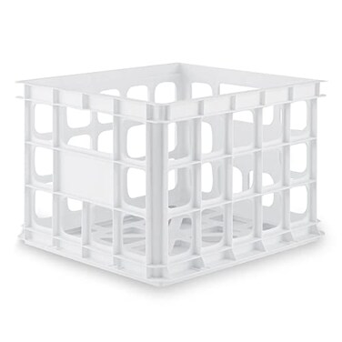 Sterilite Storage Crate Stackable Plastic Bin Open Basket with Handles Organize Home Garage Office School White 1Pack