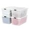 IRIS USA 91 Qt Stackable Plastic Storage Bins with Lids 4 Pack BPAFree Discreet Organizing Solution Latches Durable Nestable Containers Secure Pull Handle Made in USA Pearl