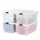 IRIS USA 91 Qt Stackable Plastic Storage Bins with Lids 4 Pack BPAFree Discreet Organizing Solution Latches Durable Nestable Containers Secure Pull Handle Made in USA Pearl