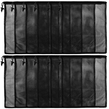 iMucci 13X155 12Pcs Mesh Laundry Drawstring Bag Nylon Drawstring Gym Bag with Cord Lock Closure