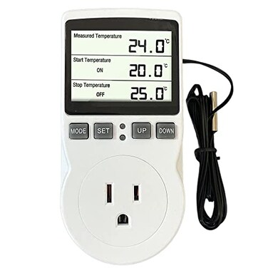 ecoartheating Plug in Thermostat Temperature Controller Heavy Duty Digital Thermostat Outlet Plug Heating Cooling Mode Countdown Timer